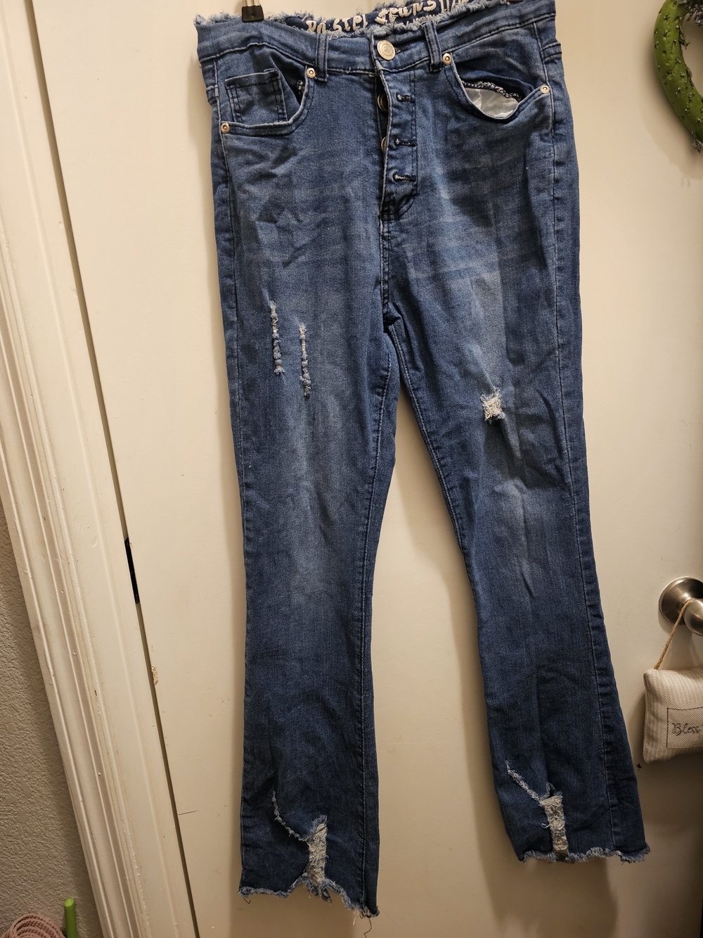 Y2K Retrovibe Pastel Jeans Distressed Button Fly Flares Juniors Size 11/12